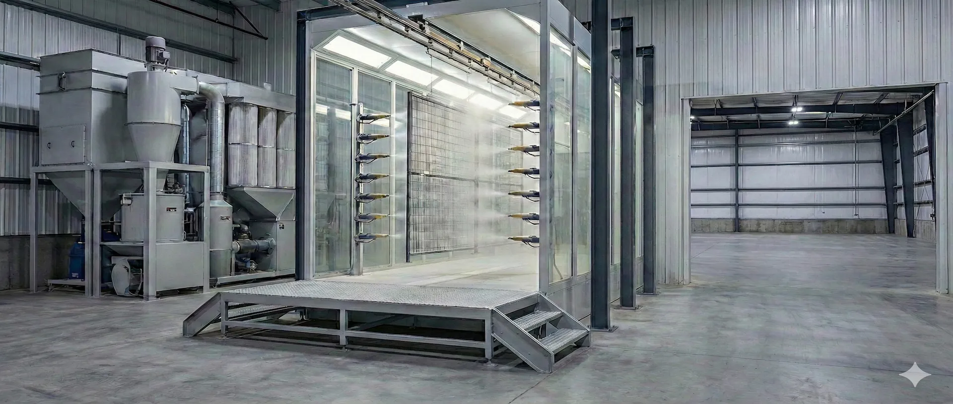 Pulverbeschichtungslinie in der Fertigung.